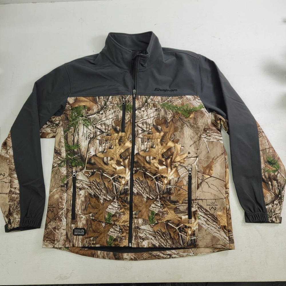 Dri Duck Snap-On Jacket Soft Shell Hunting RealTree Zip Charcoal Camo Mens Sz XL
